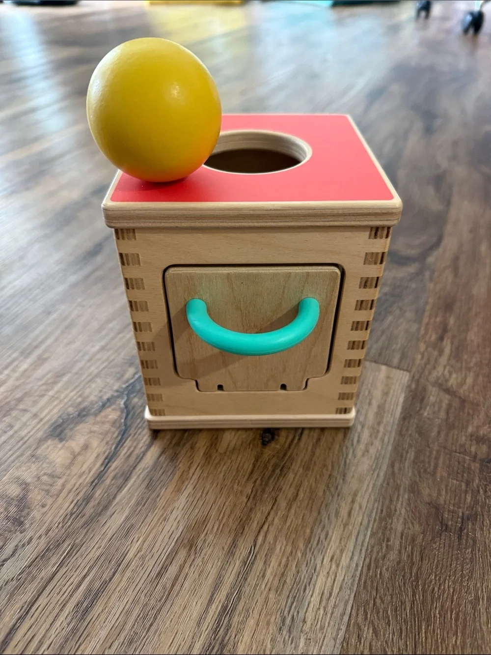 LOVEVERY Hide & Find Drop Box Baby Toddler Wood Toy with Ball 9M+